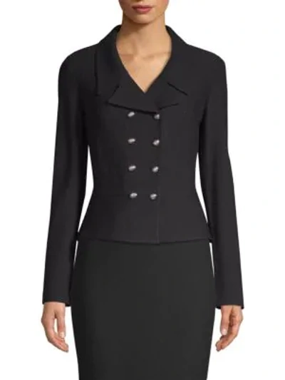 Shop St John Gail Knit Double-breasted Jacket In Caviar