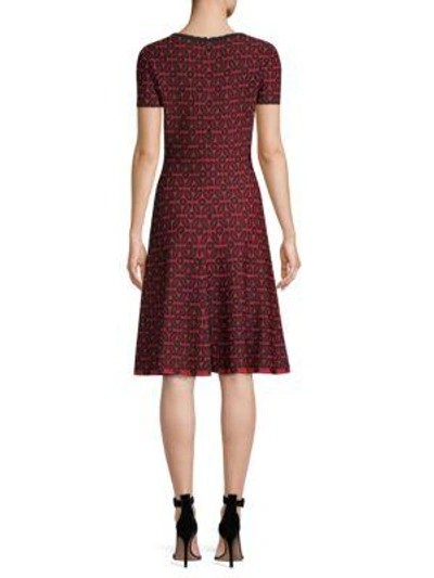 Shop St John Floral Knit Jacquard A-line Dress In Red