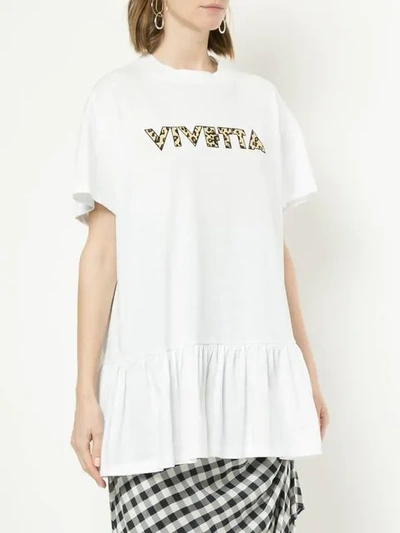 Shop Vivetta Ruffle Trim Logo Print T In White