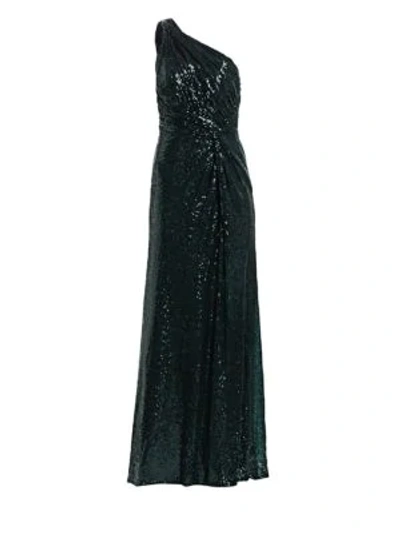 Shop Rene Ruiz One-shouldered Sequined Gown In Black