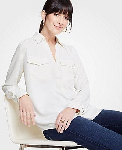 Shop Ann Taylor Petite Camp Shirt In Winter White