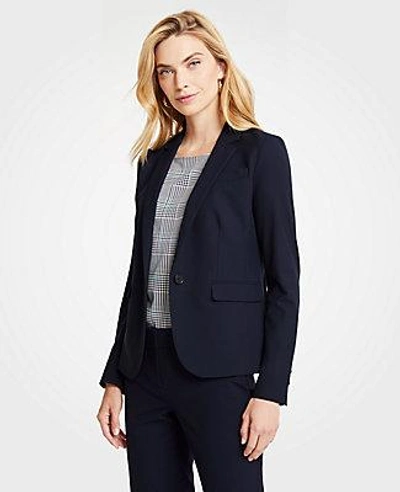 Shop Ann Taylor The One-button Blazer In Seasonless Stretch In Perfect Navy