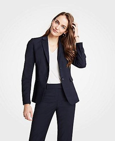 Shop Ann Taylor The Petite Two-button Blazer In Tropical Wool In Navy Melange