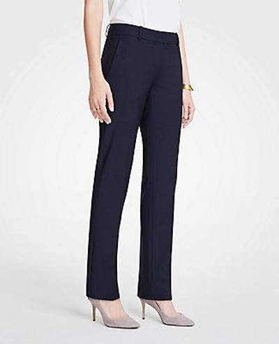 Shop Ann Taylor The Petite Straight Pant In Tropical Wool - Curvy Fit In Navy Melange