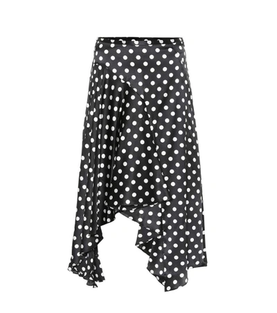 Shop Caroline Constas Flounce Polka-dot Silk Skirt In Black