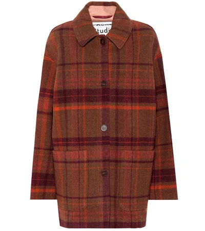 Shop Acne Studios Checked Wool Coat In Brown