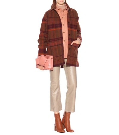 Shop Acne Studios Checked Wool Coat In Brown