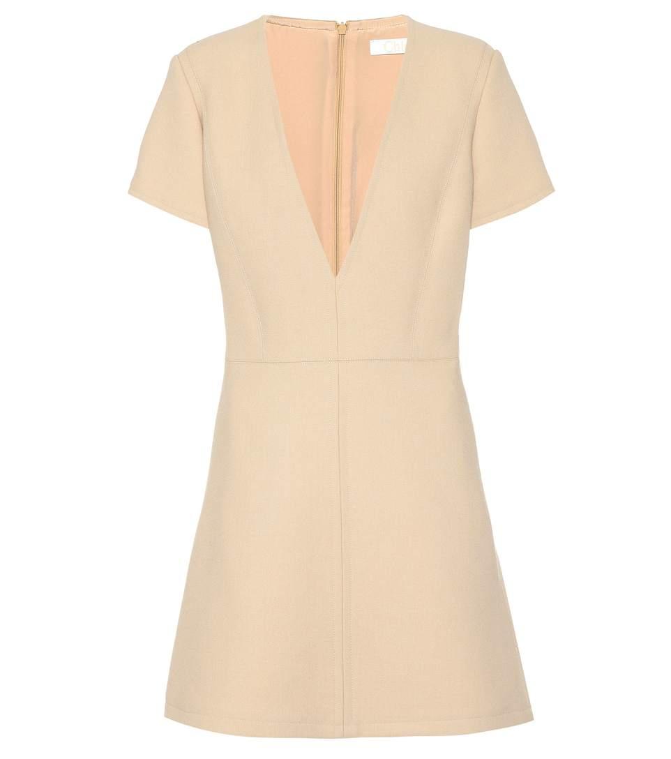 v neck wool dress