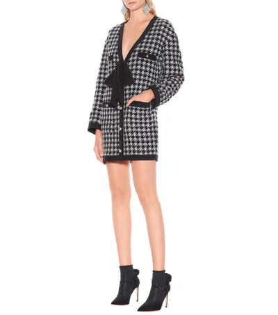 Shop Alessandra Rich Houndstooth Wool-blend Minidress In Black