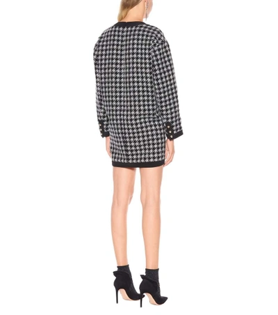 Shop Alessandra Rich Houndstooth Wool-blend Minidress In Black