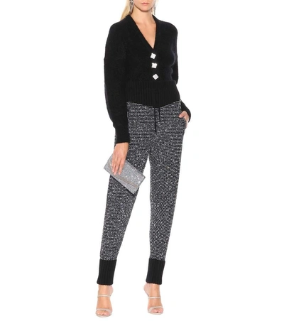 Shop Alessandra Rich Sequined Cashmere-blend Trackpants In Black