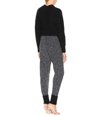 Shop Alessandra Rich Sequined Cashmere-blend Trackpants In Black