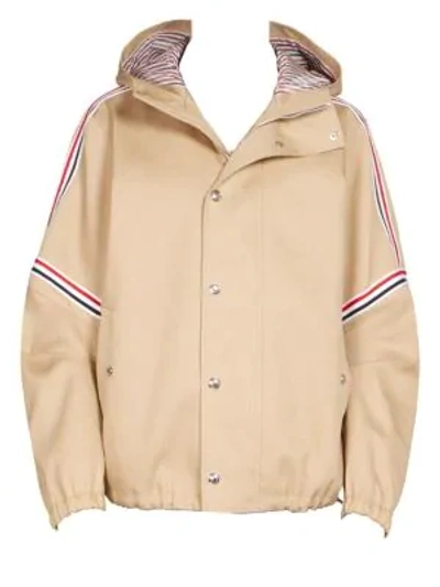 Shop Thom Browne Elastic Stripe Seamed Hooded Jacket In Khaki