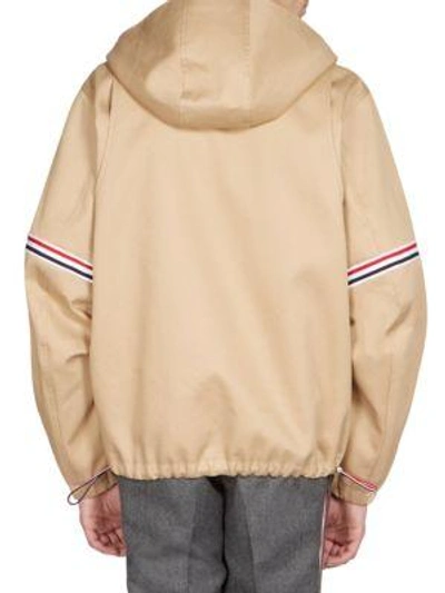 Shop Thom Browne Elastic Stripe Seamed Hooded Jacket In Khaki