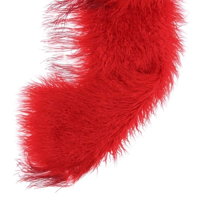 Shop Dries Van Noten Feather-trimmed Scarf In Red