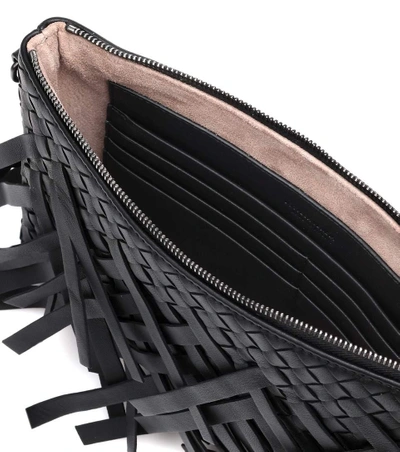 Shop Bottega Veneta Palio Fringes Leather Pouch In Black