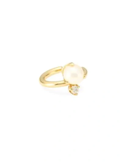 Shop Zoë Chicco 14k Yellow Gold, 4mm Pearl & Diamond Thick Ear Cuff