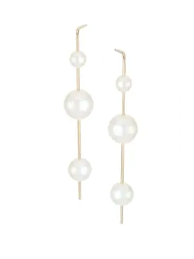 Shop Zoë Chicco Women's 14k Yellow Gold & Mixed Pearl Long Wire Drop Earrings