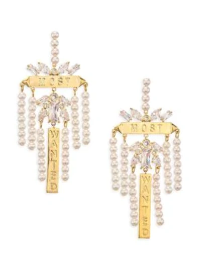 Shop Fallon Goldtone Faux-pearl & Crystal Chandelier Earrings In Gold Clear