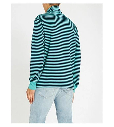 Shop Billionaire Boys Club Striped Cotton-jersey Sweatshirt In Teal