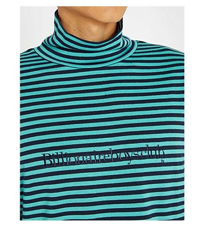 Shop Billionaire Boys Club Striped Cotton-jersey Sweatshirt In Teal