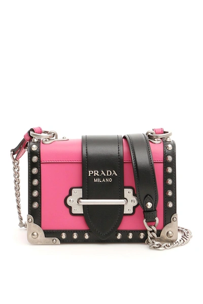 Shop Prada Studded Cahier Bag In Fuchsia Nero