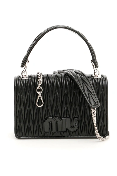 Shop Miu Miu Matelassé Miu Logo Bag In Neronero