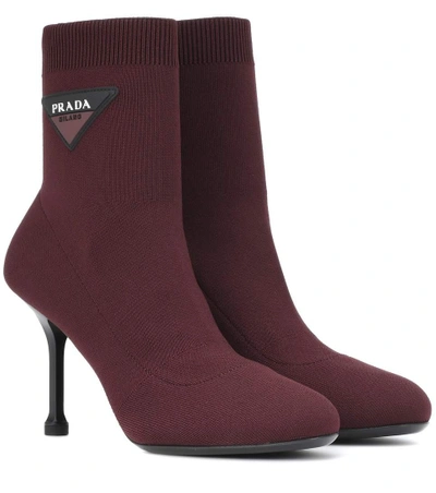 Shop Prada Logo Sock Boots In Red