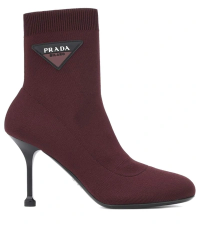 Shop Prada Logo Sock Boots In Red