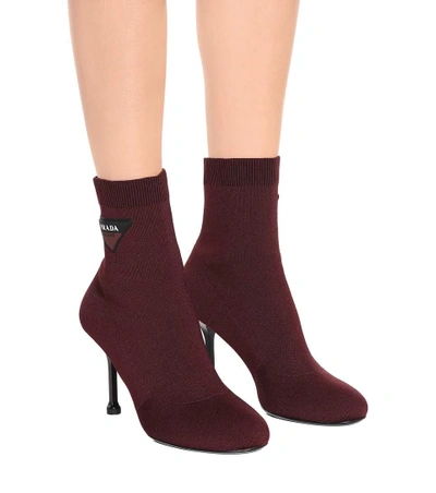 Shop Prada Logo Sock Boots In Red