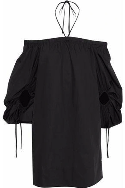 Shop Rebecca Minkoff Woman Reese Off-the-shoulder Cotton-poplin Mini Dress Black
