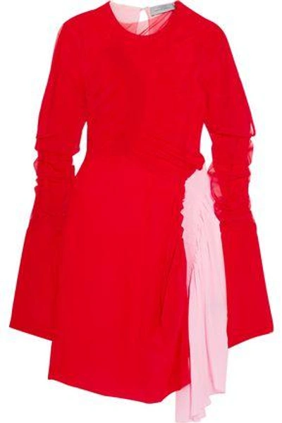 Shop Preen By Thornton Bregazzi Woman Ruched Two-tone Silk Crepe De Chine Mini Dress Red