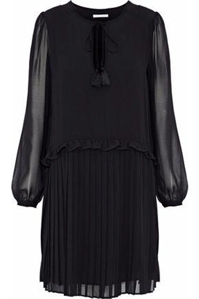 Shop Rebecca Minkoff Woman Morrison Pleated Chiffon Mini Dress Black