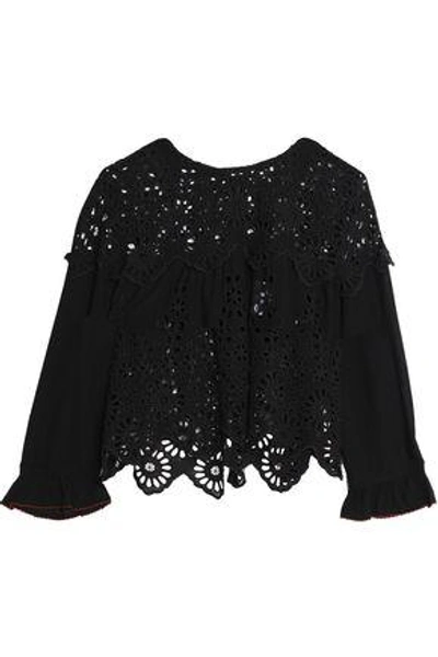 Shop Ganni Woman Emile Printed Broderie Anglaise Blouse Black