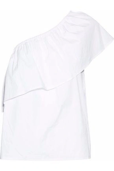 Shop Rebecca Minkoff Woman Rita One-shoulder Ruffled Cotton-blend Poplin Top White