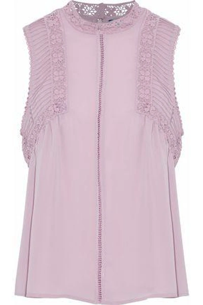 Shop Rebecca Minkoff Woman Giupure Lace-trimmed Pintucked Crepe Top Lavender