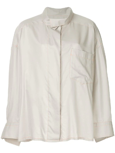 Shop Kolor Slit Sleeve Oversized Shirt - Grey