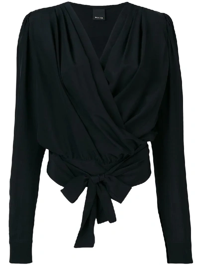 Shop Pinko Front Tie Wrap Blouse In Black