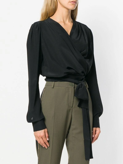 Shop Pinko Front Tie Wrap Blouse In Black