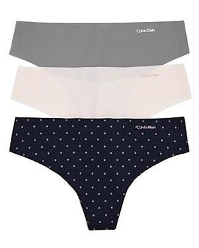Shop Calvin Klein Invisibles Thongs, Set Of 3 In Pink/dots/gray