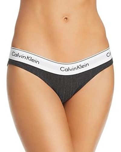 Shop Calvin Klein Modern Cotton Ribbed Bikini In Charcoal Gray