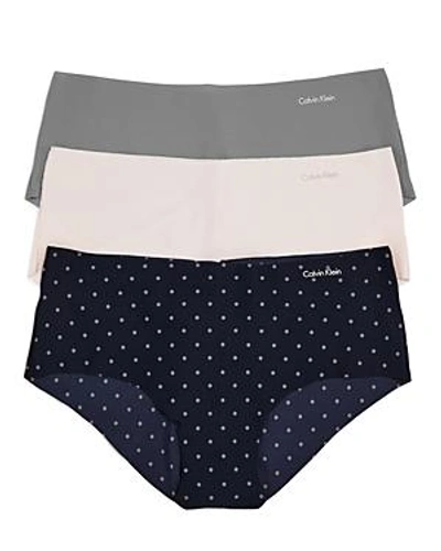 Shop Calvin Klein Invisibles Hipsters, Set Of 3 In Pink/dots/gray