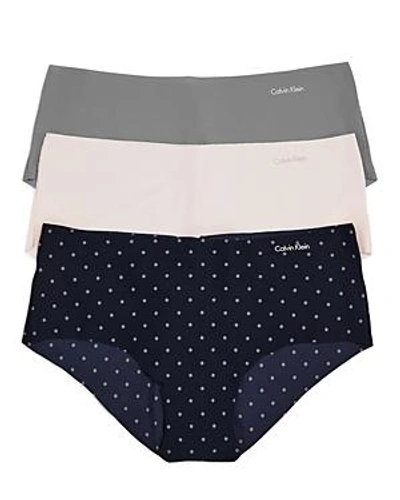 Calvin Klein Invisibles Hipsters, Set Of 3 In Pink/dots/gray