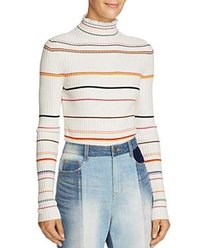 Shop Sjyp Striped Turtleneck Sweater In Ivory