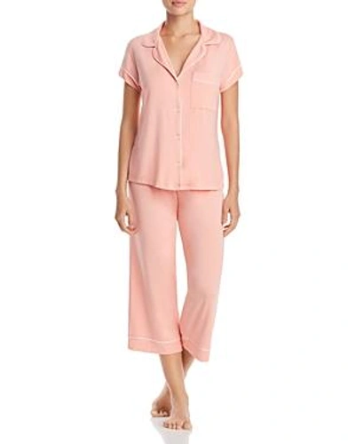 Shop Eberjey Gisele Short Sleeve Crop Pajama Set In Peach/ivory