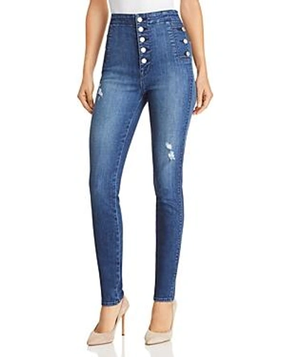Shop J Brand Natasha Button Sky High Skinny Jeans In Mystic Wave