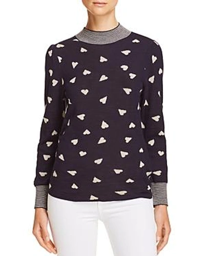 Shop Rebecca Taylor Scattered Heart Jacquard Sweater In Navy Combo