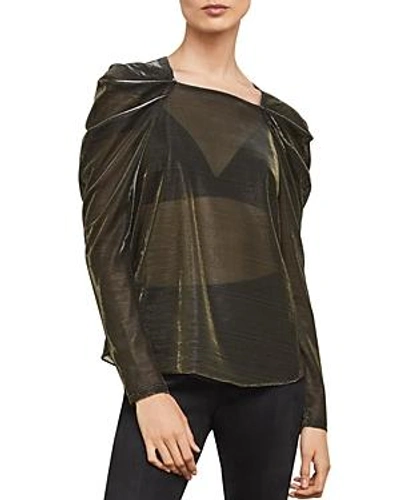 Shop Bcbgmaxazria Metallic Draped-shoulder Top In Black/gold