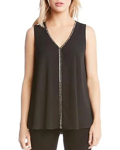 Shop Karen Kane Sleeveless Beaded-trim Swing Top In Black