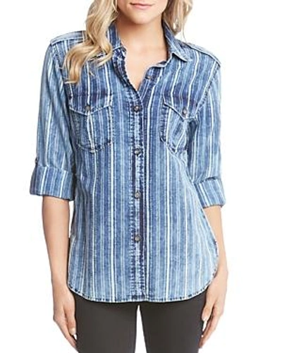 Shop Karen Kane Striped Cotton Roll-sleeve Shirt